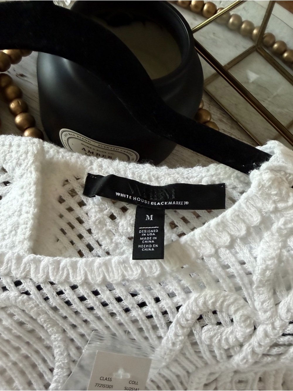 White House Black Market Puff Sleeve Novelty Crochet Cropped Top Blouse Medium - Picture 12 of 16